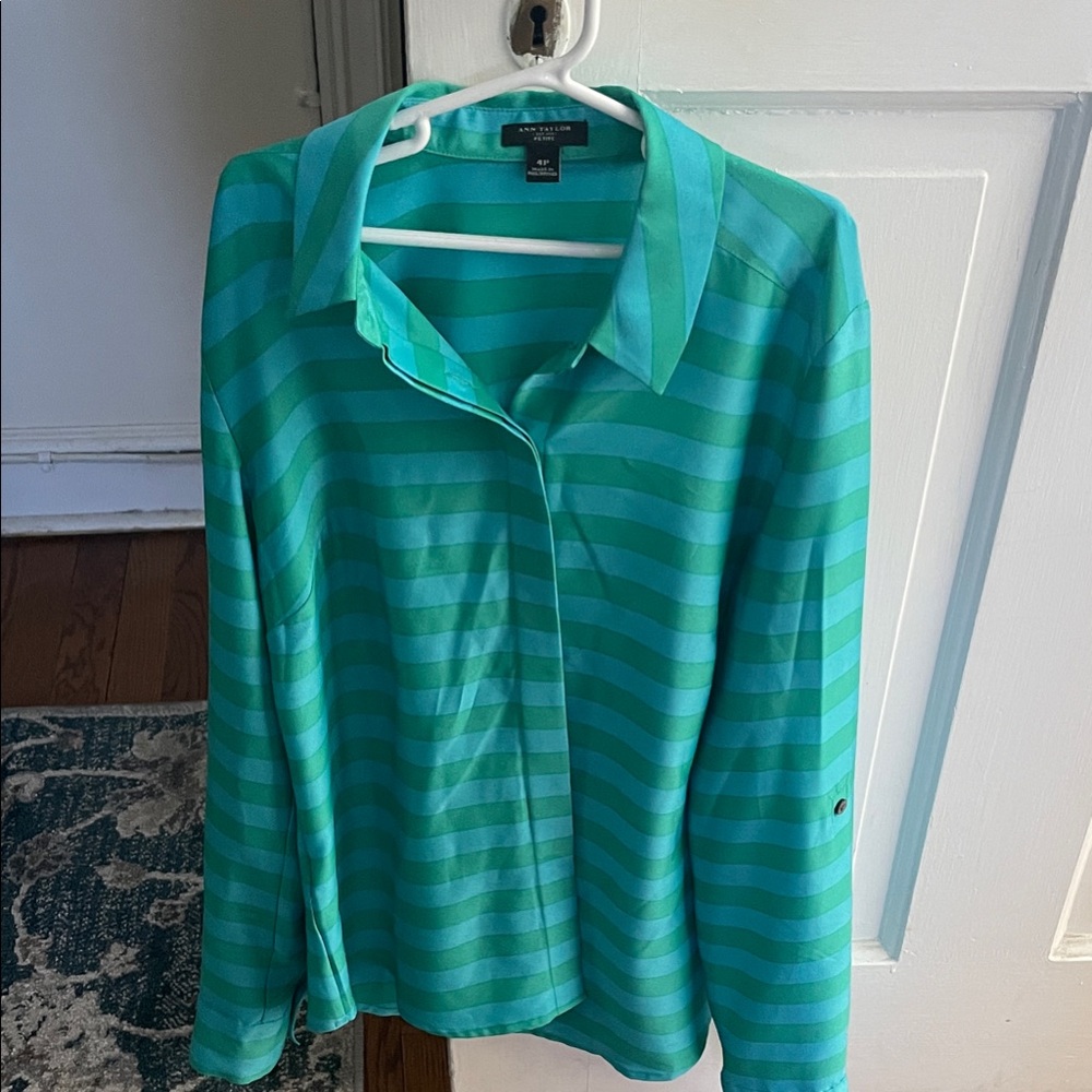 Ann Taylor Striped Teal & Aqua Button-Down Shirt